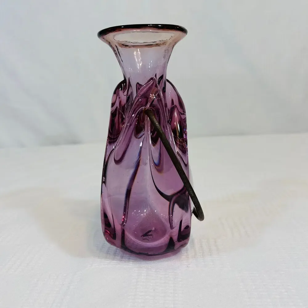 Chet Cole Amethyst Hanging Vase Signed Vintage Hand Blown Glass